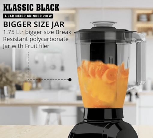 Havells Klassic 750 Watt 4 Jar Mixer Grinder, 21000 RPM Heavy Duty Universal Motor, 304 SS Blades, Large Size Break Resistant JarLids With Twist & Lock Mechanism- Black - Image 4